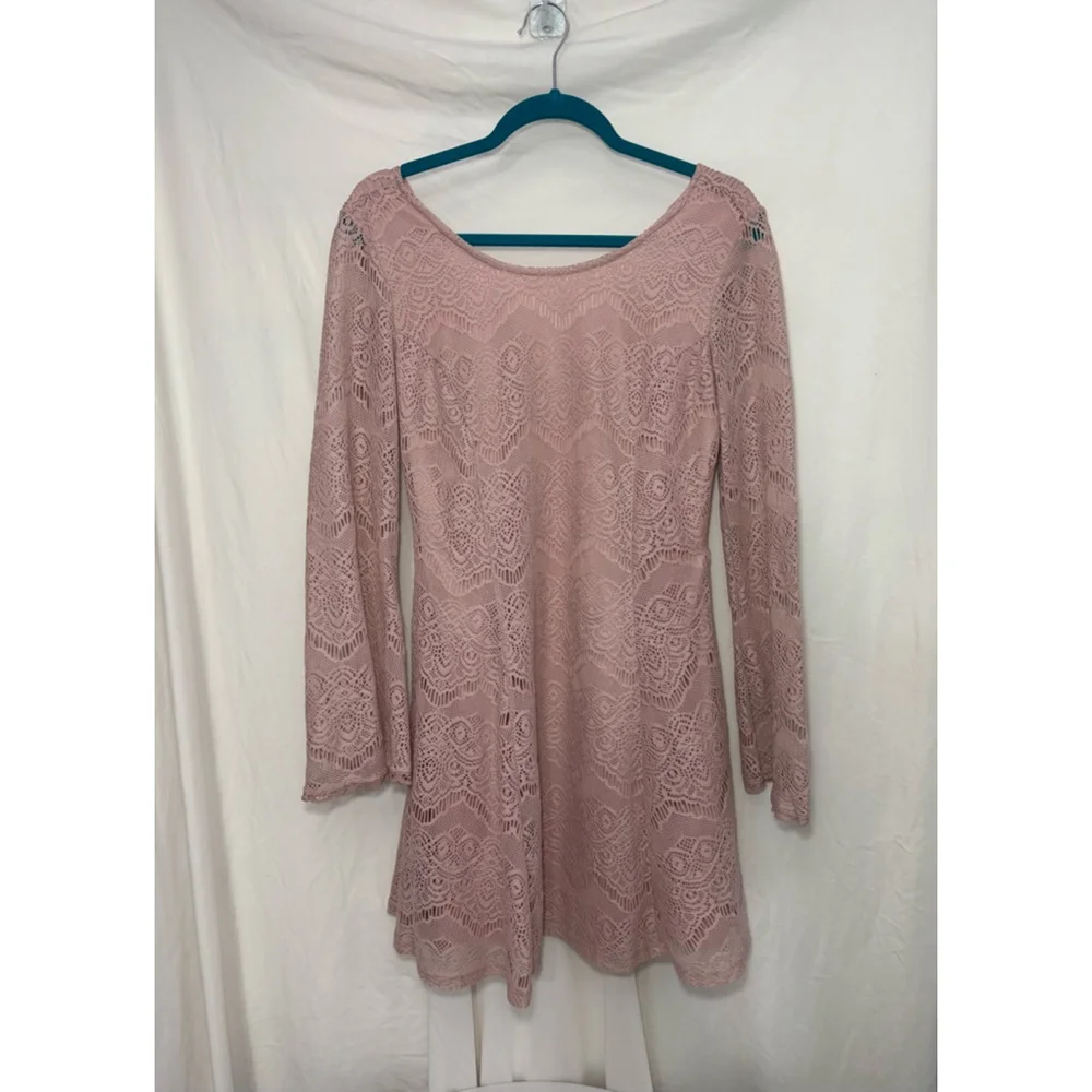 Women's Xhilaration Pink Lace Long Sleeve Dress Size L - Picture 1 of 6